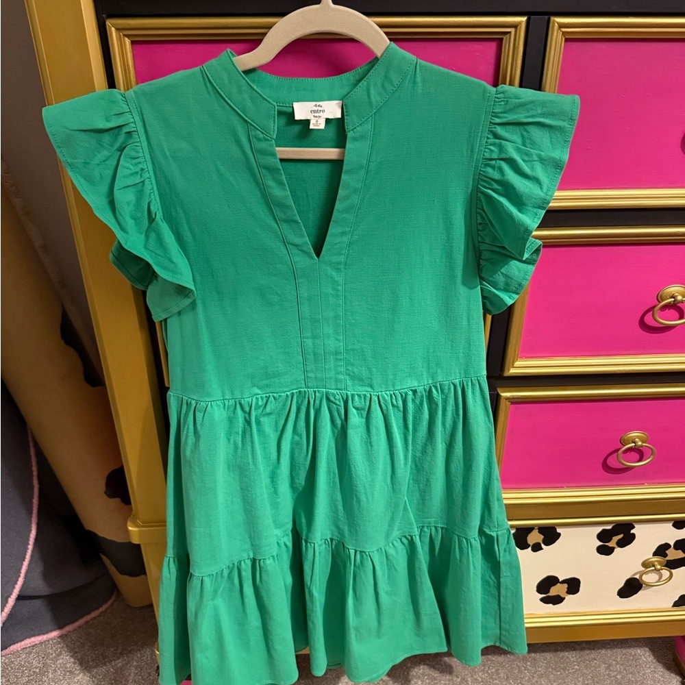 Entro Green Flutter Sleeve Dress